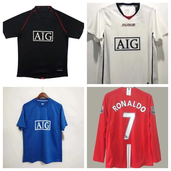 Top 2008 finale de Manchester Moscou Ronaldo Retro Jerseys Classic Vintage 08 09 Scholes Vidic Soccer Jersey Rooney Football Shirts Utd Maillot de Football Jerseey