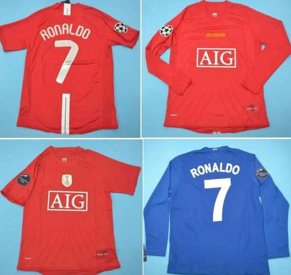 Top 2008 Manchester FINAL MOSCOU RONALDO Maillots rétro Classique Vintage 08 09 SCHOLES VIDIC Maillot de football ROONEY Maillots de football Utd Maillot De jersey 33ess