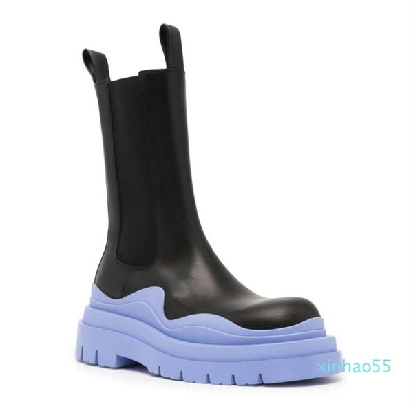 Top 2021 moins cher vendre homme noir bleu semelles Boottega botte mode luxe pneu cuir Chelsea bottillons hommes plate-forme chaussures chunky x319B