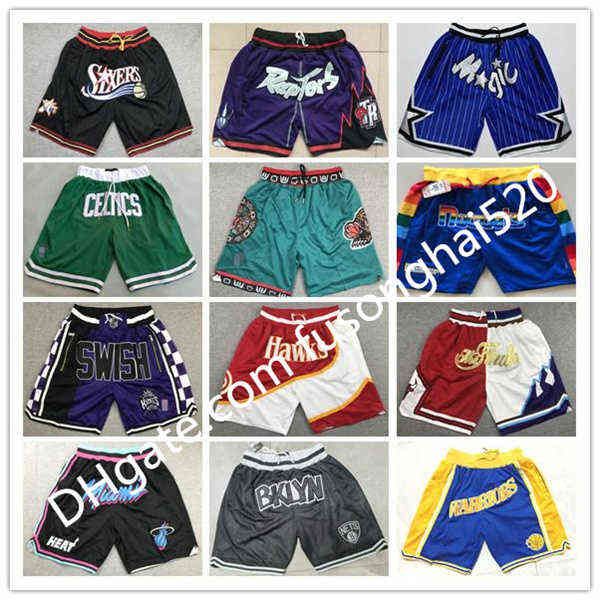 Top 2021 Team Basketball Short Just Don Sport Shorts Hip Pop Pant con bolsillo con cremallera Pantalones de chándal Azul Blanco Bck Red Pink Mens Béisbol cosido Tamaño S-XXXL