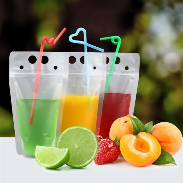 Top 250ml 500ml Party Plastic Water Bags Bottle Jetable Drink Repeat Fermé Fourre-tout Autoportant Jus Liquide Sac Coeur Pochettes Transparentes pour Le Lait