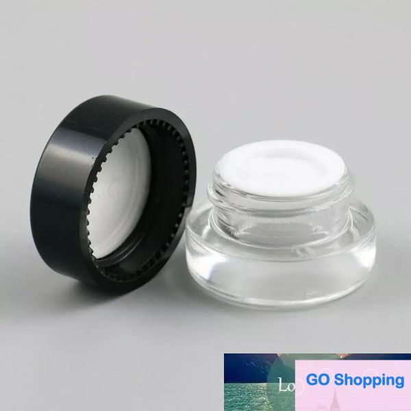 Top 3g Mini Pot de crème en verre transparent 3ml récipient cosmétique Pot de maquillage avec vis de couvercle en argent noir