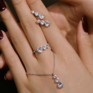 Top 3 stks/set luxe wo designer sieraden set voor vrouw diamanten ronde ketting oorbel ring 925 sterling zilver dames 5A zirkonia verlovingsringen oorbellen geschenkdoos