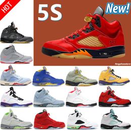 TOP Jumpman 5 Chaussures de basket-ball pour hommes 5s Aqua UNC Doernbecher Green Bean Raging Red Stealth Fire What The White Cement Metallic Flight Oreo Wings Ice Sports Sneakers
