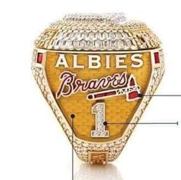 Top AAA 6 spelers naam ring Soler Freeman Albies Swanson 2021 2022 World Series Baseball Braves Team Championship Ring met houten display box Souvenir Mens Fan Gift