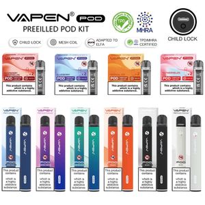 Nouveau vapen pod remplaçable pod jetable vape e cigarettes tpd mhra certifié elfa compatible verrouillage enfant 500mAh batterie rechargeable 2 ml jetables préfabillés