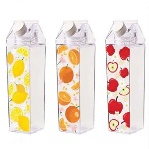 Top All-match Plastic Clear Milk Carton Shaped Water Bottles Portable Drinking Sports Milk Cups Waterfles met deksel
