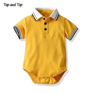 Top and Summer Baby Gentleman Romper manches courtes 100% coton Born Korn Jumpsuit One-Pieces Roupas de bebe 210816