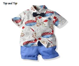 Top and Top Summer Boys Gentleman Clothes sets Kids Bow Tie Shirts Imprimé Shirts Suit Children Clothing Set 2 Piece Boy costumes MX15197502