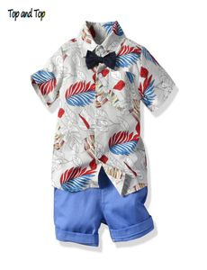 Top and Top Summer Boys Gentleman Clothes sets Kids Bow Tie Shirts Imprimé Shirts Suit Enfants Clothing Set 2 Piece Boy costumes MX15447745