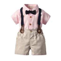 Top en Top Peuter Baby Boy Kleding Set Gentleman Korte Mouw + Jarretel Shorts 2 Stuks Outfits Pasgeboren Jongen kleding Set 2524