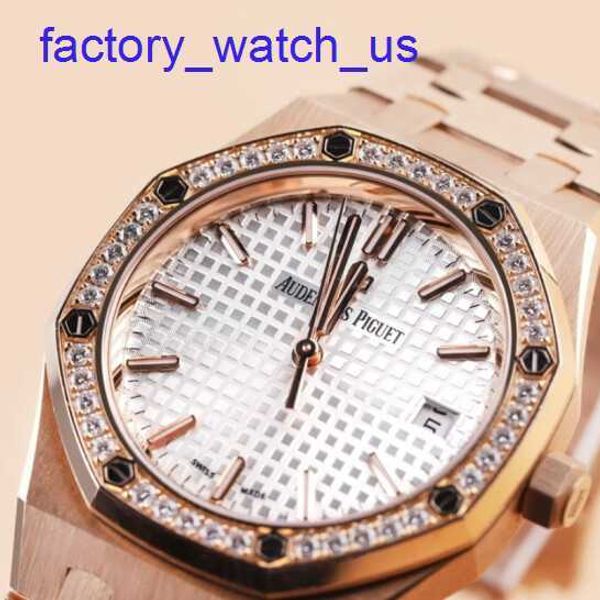 Top AP Wrist Watch 77351or Disque blanc Disque extérieur Diamond 18K Rose Gold Royal Oak Womens 34 mm Rose Gold