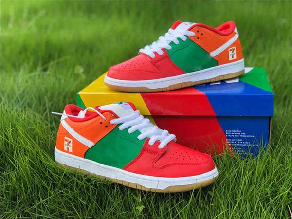 Top Auténtico 7-Eleven Low Sport Hombres Mujeres Rojo Verde Naranja Zapatillas de skate Zapatillas Tokyo Limit Con caja original