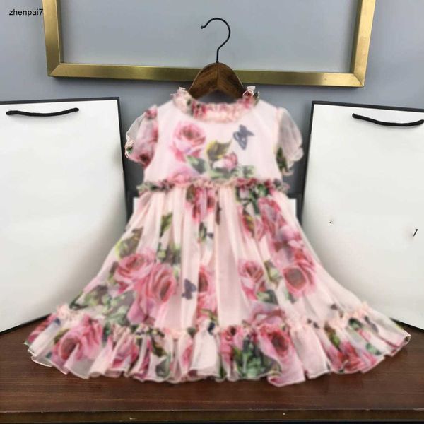 Top Baby Jirt Flower Pattern imprimé partout robe princesse taille 90-160 cm pour enfants design vêtements d'été filles de fête 24april