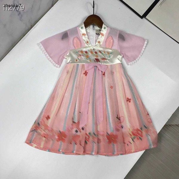Top Baby Jirt Hanfu Deer Match Print Princess Robe Taille 90-140 cm Kids Designer Vêtements Summer Girls Partydress 24Pril