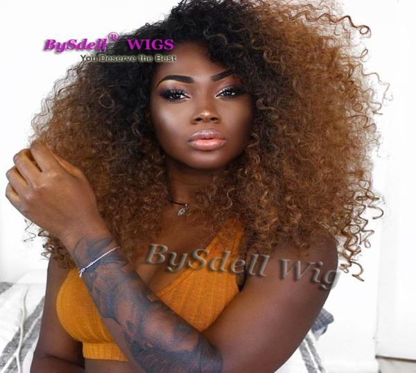 Perruque Lace Front Wig synthétique bouclée Top Beauty, perruque Afro crépue bouclée de couleur noire brune ombrée résistante à la chaleur pour femmes 5198716