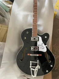 Top zwarte Double F Hollowbody Jazz elektrische gitaar, grote Tremolo-systeemgitaar