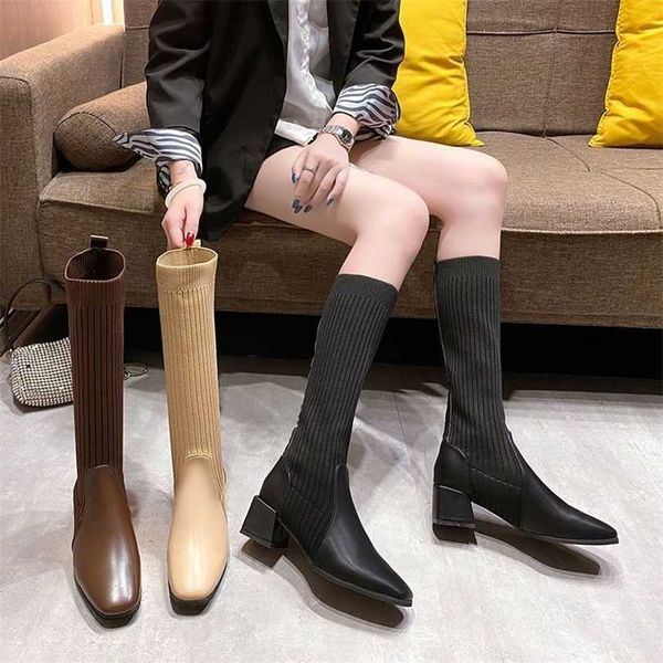 Bottes longues à Tube pour enfants, chaussettes élastiques, longueur aux genoux, slim, nouvelle collection printemps-automne