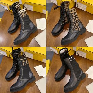 Botas de diseñador de lujo de moda clásica Botas Martin con cordones para mujer Zucca Calcetines de lana elásticos bordados de punto plano Botas sub cortas Botas de combate 35-41 con caja