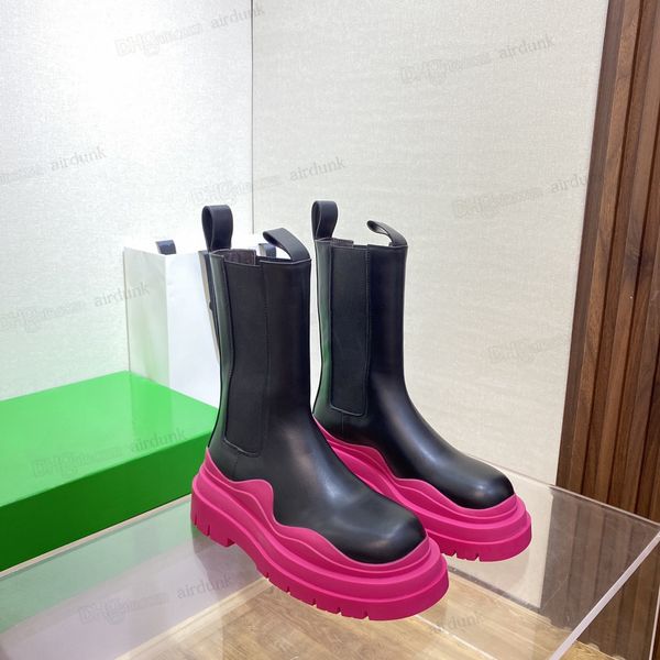 Botas de plataforma de calidad superior diseñador Rose zapatos rojos al aire libre Tobillo Antideslizante Onda de color Suela de goma Correas elásticas hombres de lujo mujeres Botas de moda 35-44