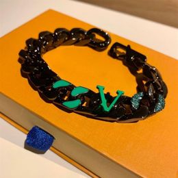 Top bracelet hommes designer tungstène acier punk bracelets en acier inoxydable charme vert laque lettre main bijoux femmes lien cubain c255o