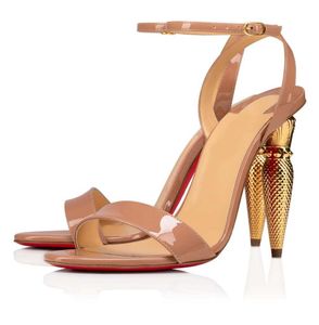 Top Marque 2024S / S Lipstrass Queen Sandales Chaussures En Cuir Verni Femmes Fête De Mariage Bout Rond Redbottoms Pompes Talons Hauts Lady Gladiator Sandalias EU35-44