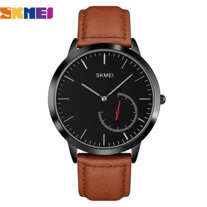 Top Merk Analoge Quartz Heren Horloges SKMEI Zwart Minimalisme Klassieke Man Horloge Vintage Lederen Band Mode Klok Mannelijke 1302L