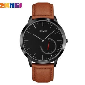 Top marque analogique Quartz hommes montres SKMEI noir minimalisme classique homme montre-bracelet Vintage bracelet en cuir mode horloge mâle 1283U