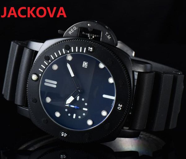 Top marque noir silicone quartz mode mens horloge montres 50mm date automatique hommes grand cadran designer lumious veilleuse mâle cadeaux montre-bracelet Tous les cadrans fonctionnent