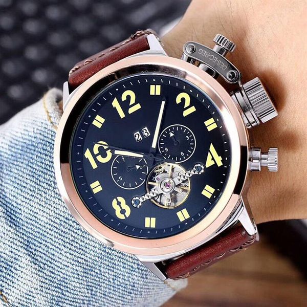 Relojes para hombre de negocios de primeras marcas Movimiento mecánico automático Correa de cuero genuino Reloj de moda con esfera grande de 48 mm para hombres Navidad 2100