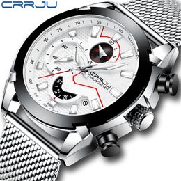 Cwp marca superior CRRJU relojes para hombre cronógrafo deportivo de lujo completo de acero inoxidable resistente al agua reloj de cuarzo de negocios reloj Masculino