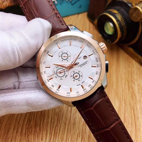 Diseñador de la mejor marca Relojes de moda para hombres Correa de cuero de lujo Reloj de pulsera mecánico automático Todos los diales pequeños que funcionan para hombres gift226y