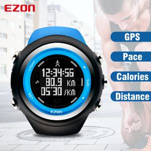 Topmerk Ezon T031 oplaadbare GPS-timing horloge Running Fitness Sport Horloges Calorieën Counter Distance Pace 50m Waterdichte CJ191217