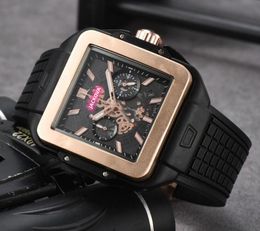 Topmerk mode heren tijdklok horloges automatische datum vierkante versnelling skelet wijzerplaat klok japan quartz geen-mechanische beweging solide dikke rubberen band polshorloge geschenken