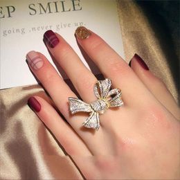 Top Brand Hot Koop Prachtige Luxe Sieraden Fijne Sieraden 925 Sterling SilverGold Fill Pave White Sapphire CZ Diamond Women Wedding Bow Ring