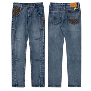Top Brand Jeans Blue Leather Lettre imprimé concepteur Men Black Slim Fit Luxury Classics Logo V Pantalon de jambe droite Baggy Super 10A