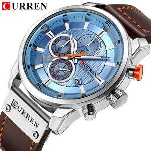 Top merk luxe curren mode lederen band quartz mannen horloges casual datum bedrijf mannelijke polshorloges klok Montre Homme Q0524
