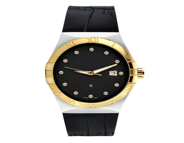 Top Brand Men Watch Woman de cuero Dial de oro Cerámica Bisel de acero Gold Gold Woman Quartz Watches Watches USA Sports9632572