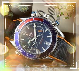 Top Brand Men Watches 43mm multifunctionele super heldere kwarts batterijchronograaf hardlopen stopwatch nylon fabric riem president business casual polshorloge