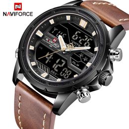 Top Brand Mens Sport Watches NAVIFORCE Men Quartz Analog LED Clock Man Leather Military Waterproof Wrist Watch Relogio Masculino243a