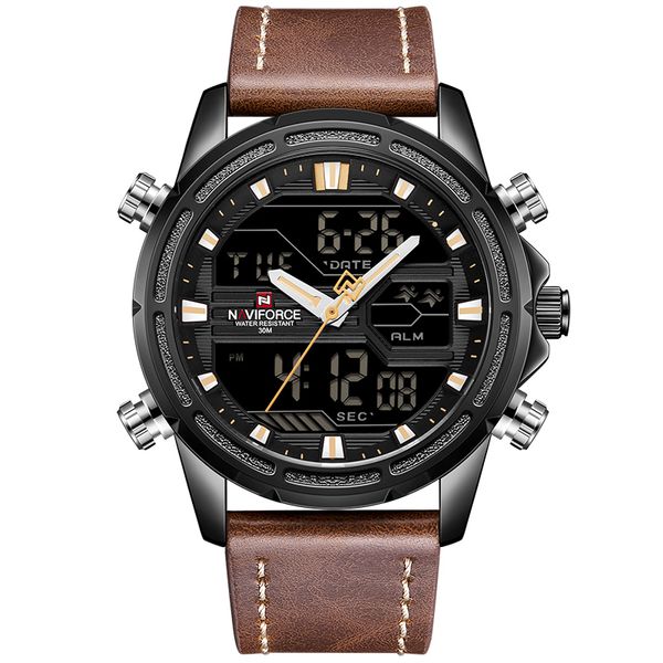 Top marque hommes Sport montres NAVIFORCE hommes Quartz analogique horloge LED homme en cuir militaire étanche montre-bracelet Relogio Masculino293A