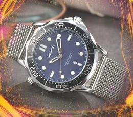 Top Brand Mens stopwatch horloges 43 mm eenvoudige wijzerplaat Designer klokkenless staal mesh kwarts kalender alle misdaad elegante polshorloges Montre de Luxe Gifts