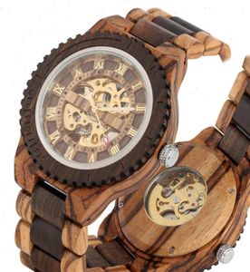 Top Brand Mens Watches Round Automatic Watch for Men Fashion Wood Clock Ajustement Bracelet en bois Réglable Mécanique Wristwatch268O3646458