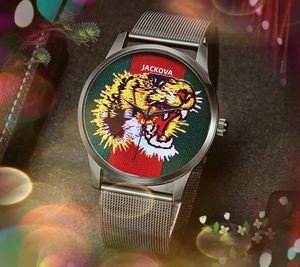 Top Brand Quartz Fashion Mens Time Clock Watches Auto Date Bee Tiger Snake Skelet Skelet Dial Watch Diamonds Ring Premium Originele Clasp Analog Casual polshorloge