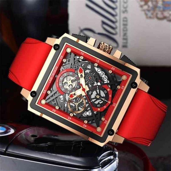 Montres rectangulaires pour hommes, marque supérieure, Quartz, mode luxe, sport, étanche, chronographe, horloge en Silicone, 210624236O