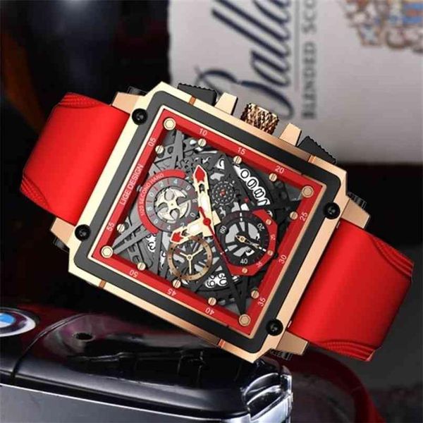 Montres rectangulaires pour hommes, marque supérieure, Quartz, mode luxe, sport, étanche, chronographe, horloge en Silicone, 210624203A