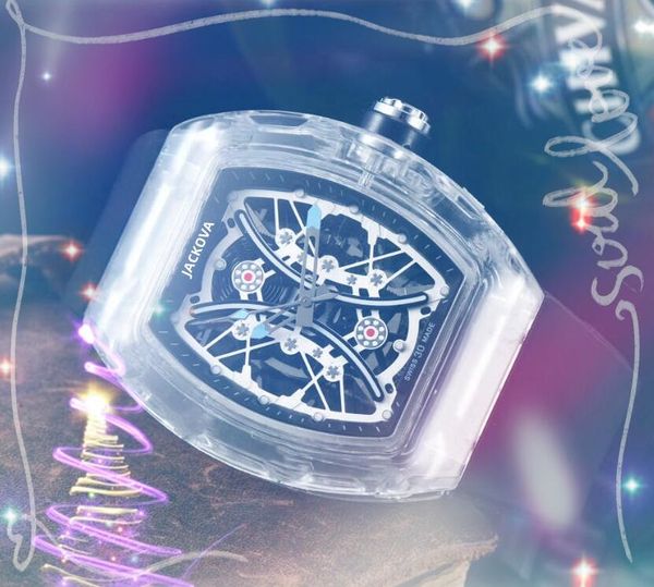 Top marque caoutchouc silicone quartz mode mens horloge montres 43mm creux cadran transparent loisirs suisse annuel sport montre-bracelet montre de luxe