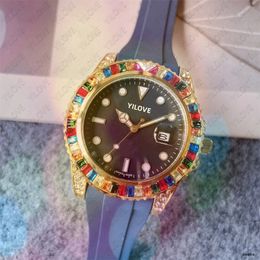 Las mejores marcas de caucho correa de silicona reloj de cuarzo movimiento importado moda reloj de tiempo para hombre para mujer 41 mm vestido diseñador diamantes completos regalo cronómetro relojes de pulsera