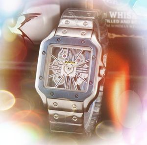 Top merk vierkante holle skelet mannen tank horloges roestvrij staal lederen band quartz uurwerk auto datum mode herenkleding horloge designer klok groothandel geschenken