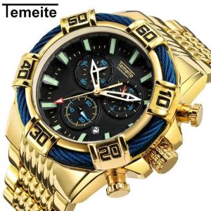 Top Merk Temeite Nieuwe Quartz Analoge Horloges Grote Wijzerplaat Gouden Klok Zakelijke Militaire Horloges Mannen Relogio Masculino249s